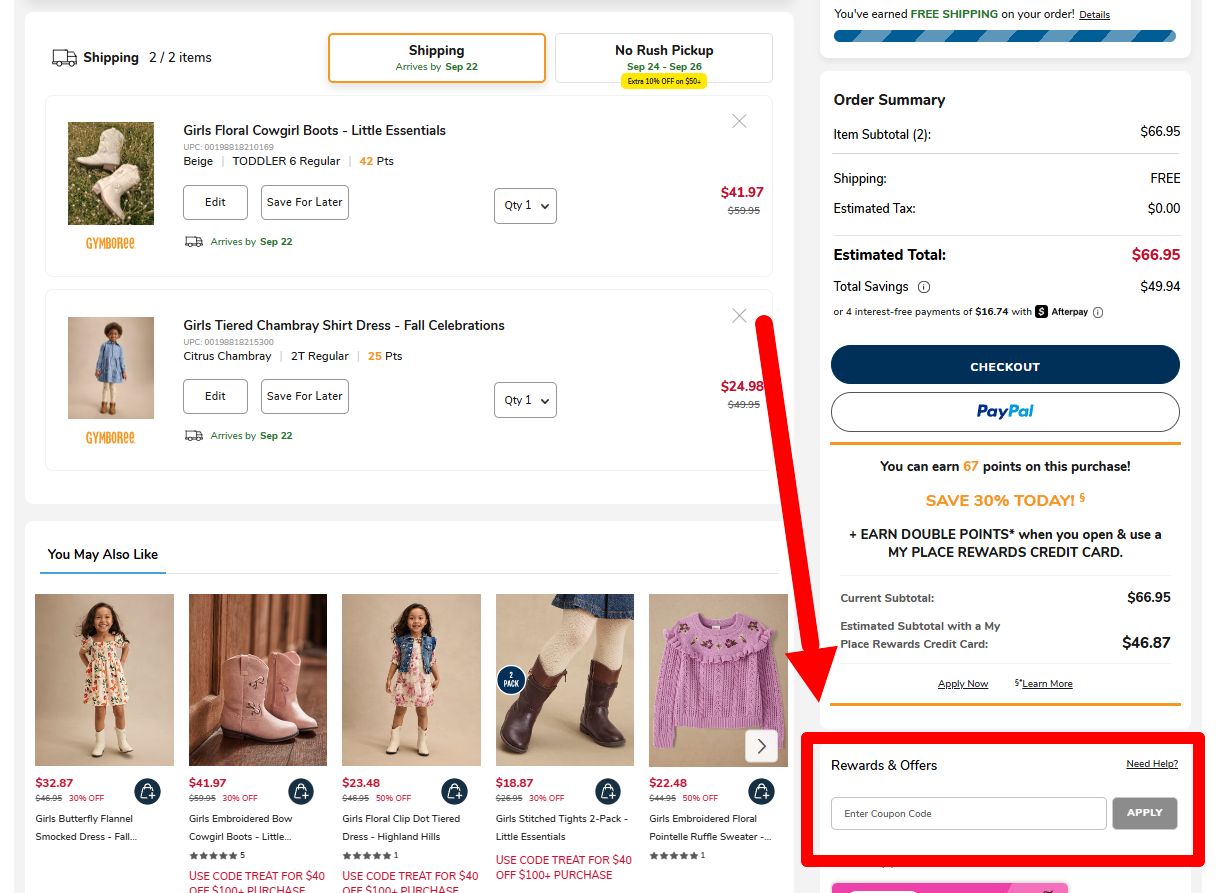 “How to apply a Gymboree promo code”